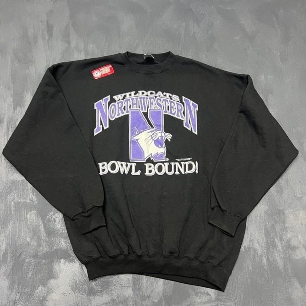 Vintage Northwestern Wildcats Sweatshirt Mens XL Black 1990s Logo 7 DEADSTOCK